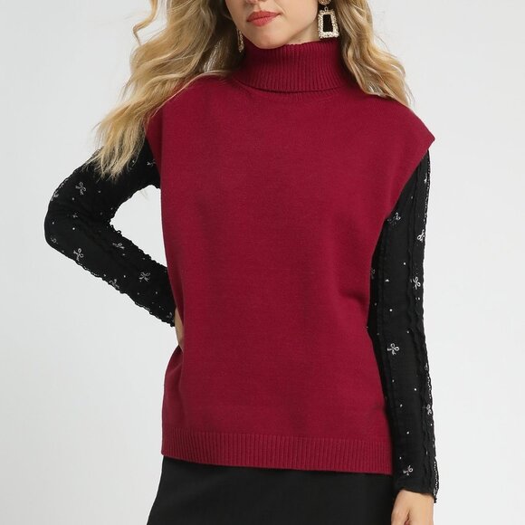 Umgee High-Low Turtleneck Sleeveless Sweater Top - Picture 1 of 4